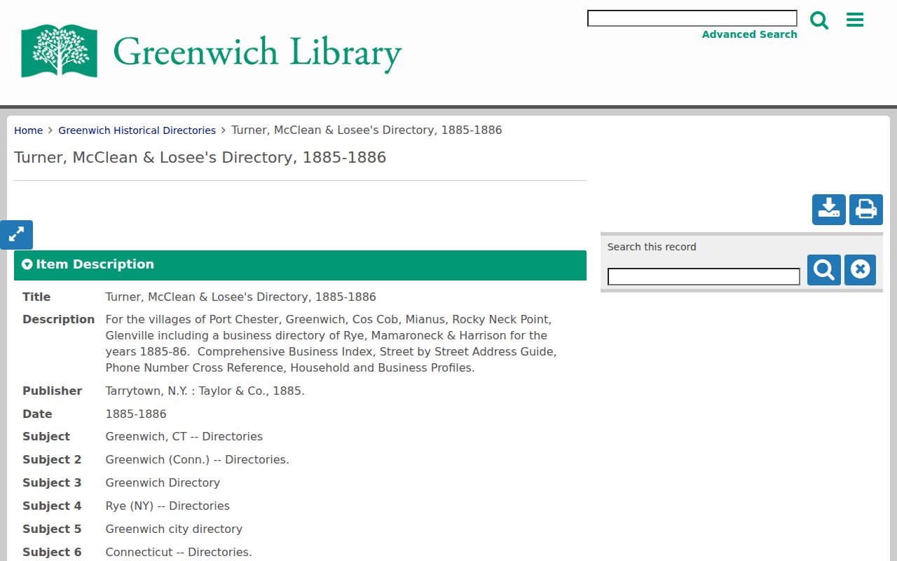 1885-1886 Greenwich city directory guide for historic names and streets