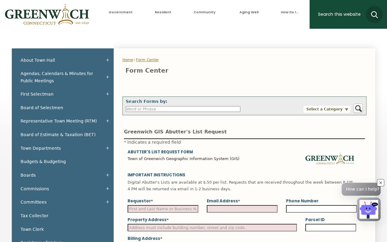 Greenwich neighbors 100 200 and 500 foot GIS abutter request