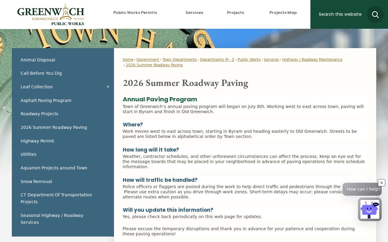 Greenwich neighbors 2026 roadway and block activity