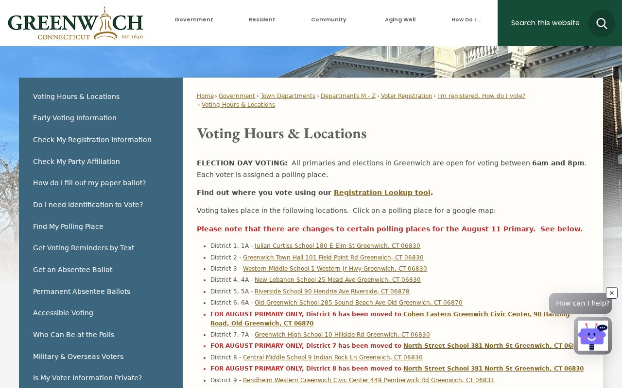 Greenwich ZIP code directory polling location evidence